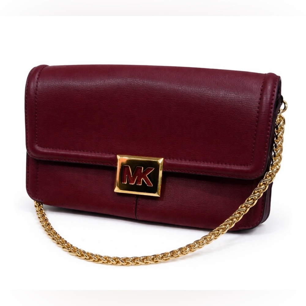 Michael Kors Burgundy Leather Crossbody Bag with Gold Hardware